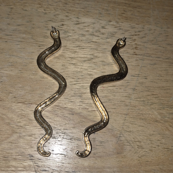 Gold Tone Black Rhinestone Long Snake Earrings - Picture 3 of 3